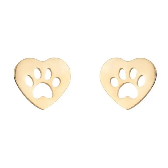 PAW HEART Prints  GOLD Stud Earrings with Gift Bag - Picture 3 of 4
